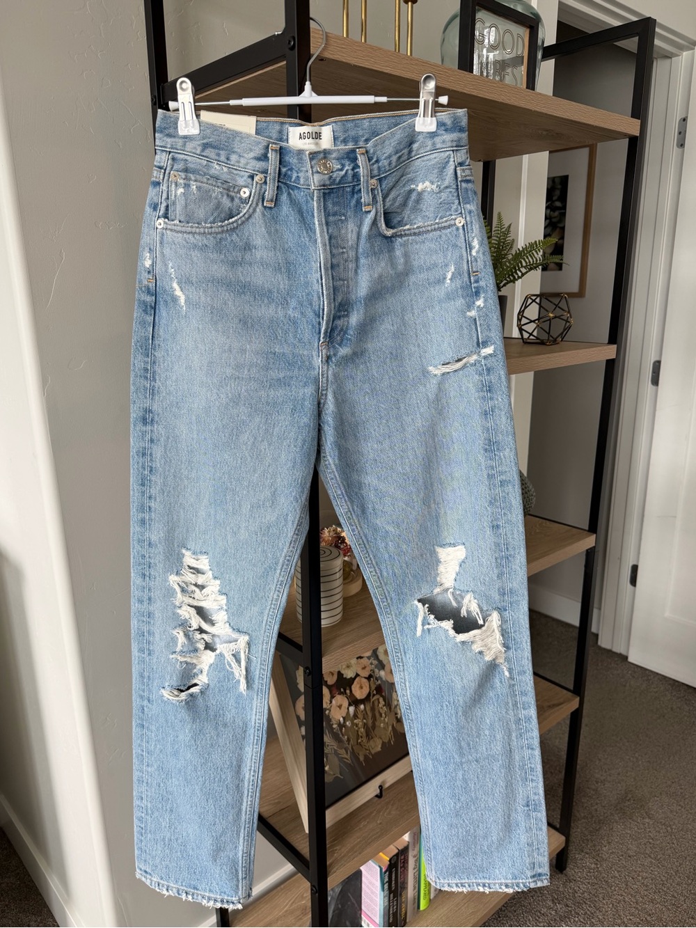 AGOLDE Light Blue Distressed High-Rise Jeans